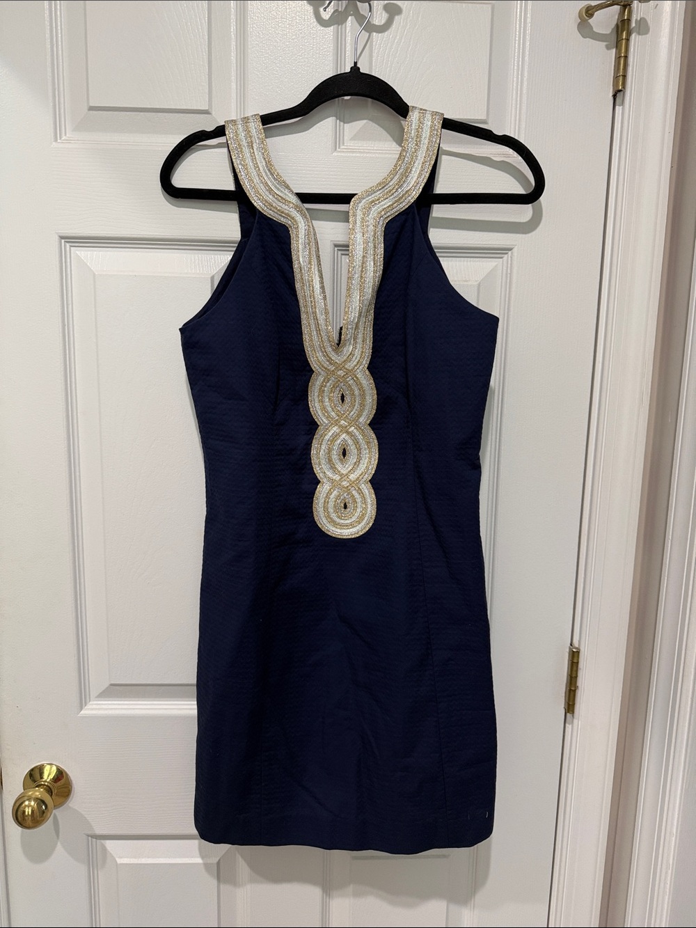 Navy Sleeveless Embellished V-Neck Dress